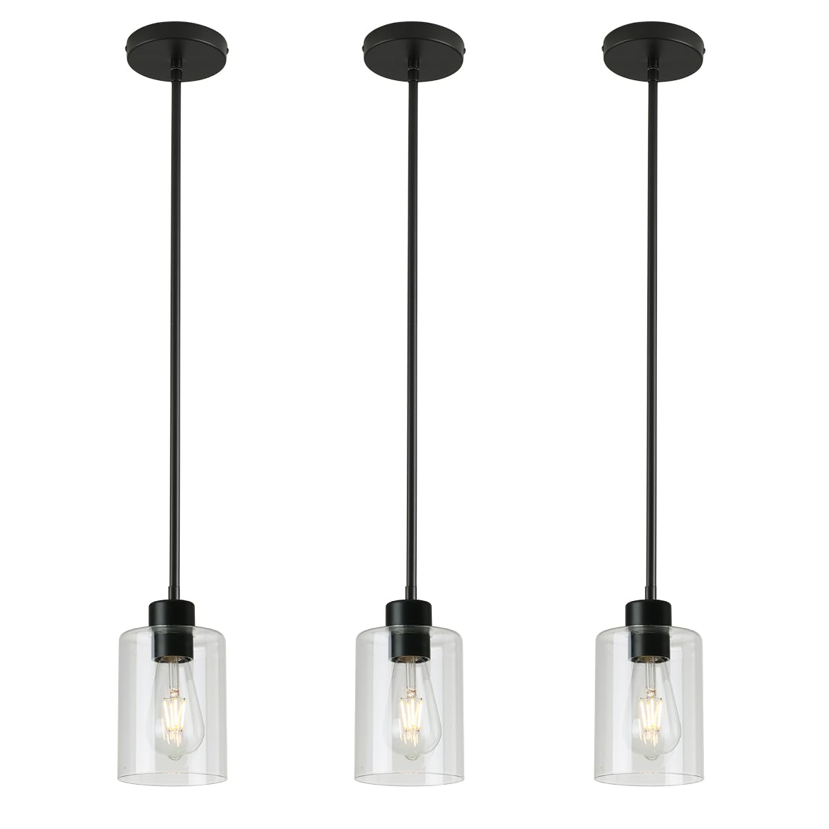Matte black pendant lights, set of 3, farmhouse kitchen decor fixture