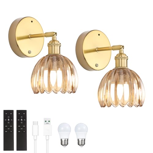 Vintage amber tulip glass wall sconces, set of 2, home decor