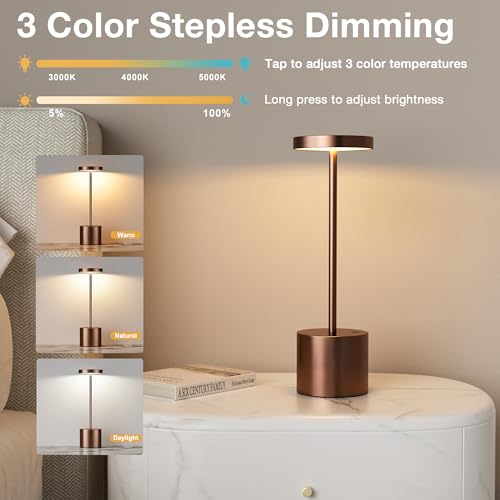 Cordless rechargeable table lamp set with touch dimming