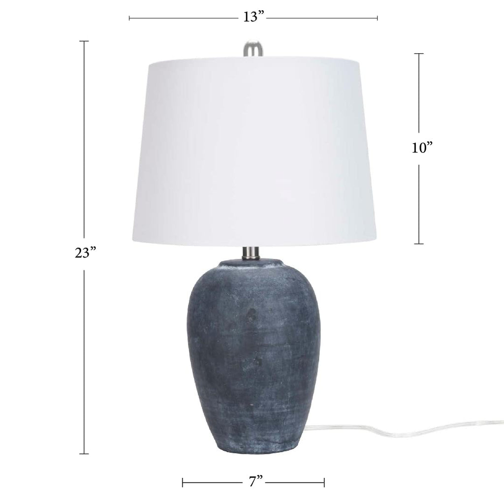 23-inch black distressed ceramic table lamp with tapered white drum shade