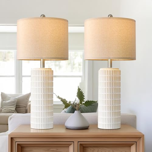 Set of 2 tall ceramic table lamps for bedside and living decor