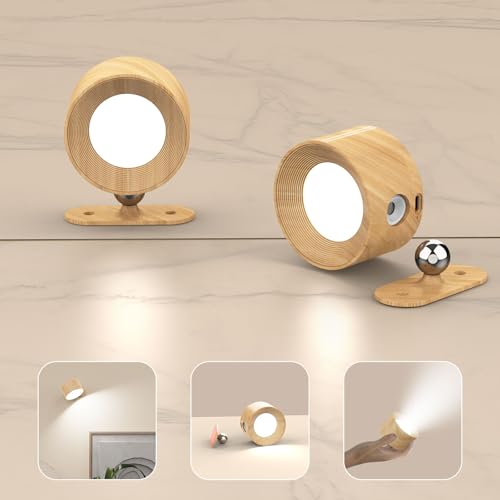 Set of 2 magnetic cordless LED wall sconces for bedside reading and decor