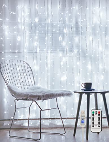 White curtain string light, 200 LED, USB plug-in with timer