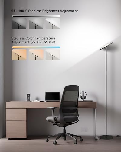 69-Inch Torchiere LED Floor Lamp, Stepless Dimmable with Remote & Foot Switch