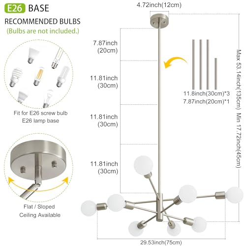 Brushed Nickel 8-Light Sputnik Chandelier for Mid-Century Decor