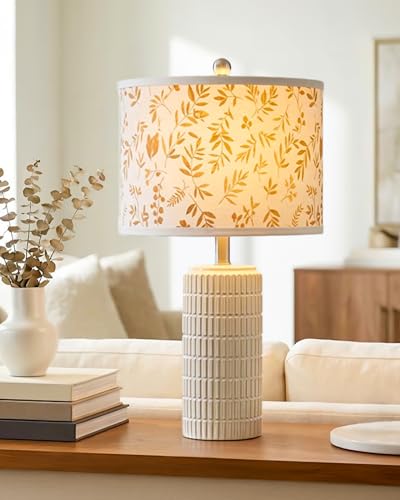 Ceramic table lamp with dried flower design for bedroom