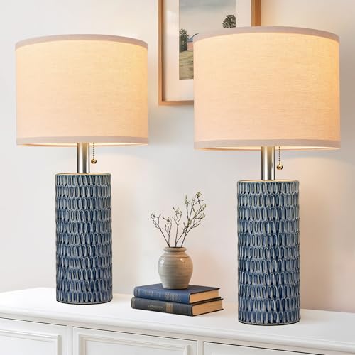 20.5-inch ceramic table lamp set of 2 for bedroom nightstands, blue