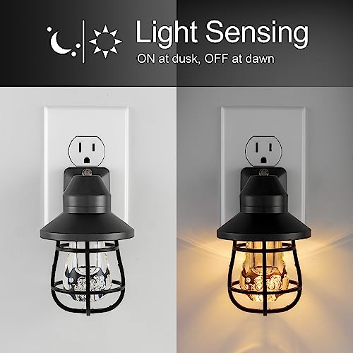 Vintage-style plug-in LED night light with dusk-to-dawn sensor, 2-pack