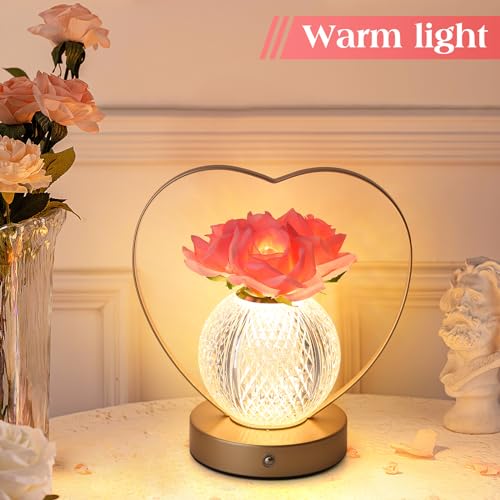 Rechargeable rose flower touch night light, cordless LED gift lamp