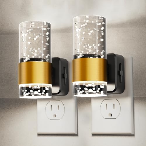 Plug-in LED night light with adjustable brightness and auto sensor, 2-pack