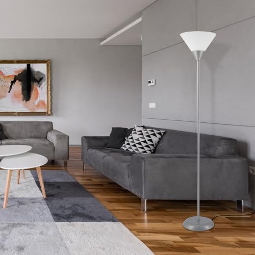 72-inch silver standing floor lamp with rotary switch and white plastic shade
