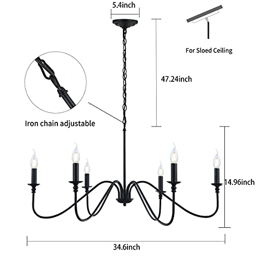 Black 6-Light Rustic Industrial Iron Chandelier for Home Decor