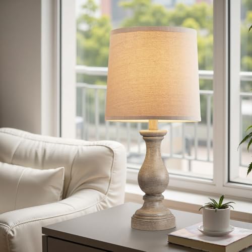 22-inch farmhouse table lamp set with linen shades, rustic style