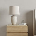 23-inch rustic ceramic jar table lamp with ivory shade, cream beige