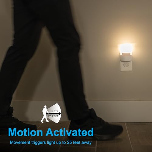 Plug-in LED motion sensor night light, soft white, UL-certified, 2-pack