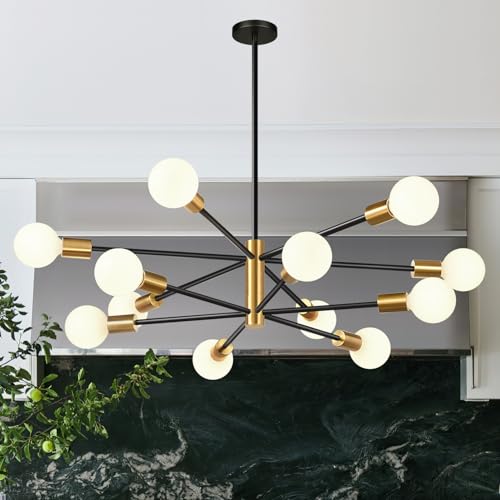 12-light height-adjustable Sputnik chandelier for dining room decor