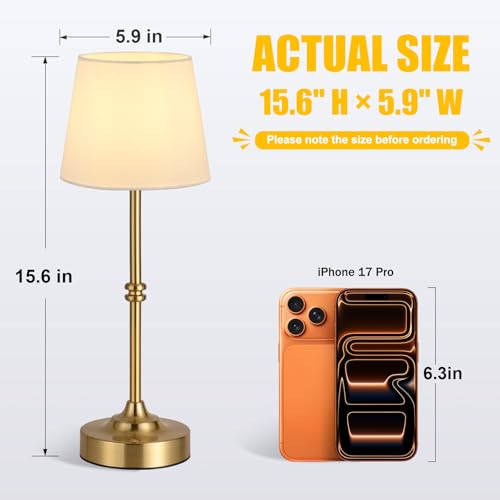Rechargeable cordless brass table lamp with touch dimming and warm light