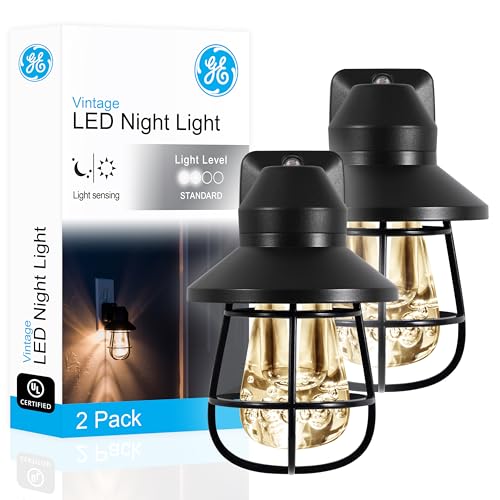 Vintage-style plug-in LED night light with dusk-to-dawn sensor, 2-pack