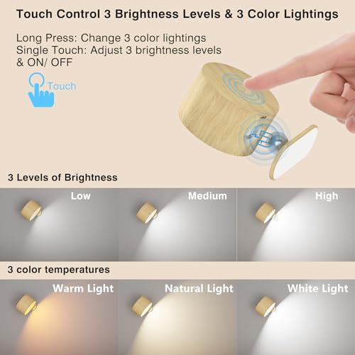 Rechargeable LED reading wall sconce, 360 rotation for home office decor