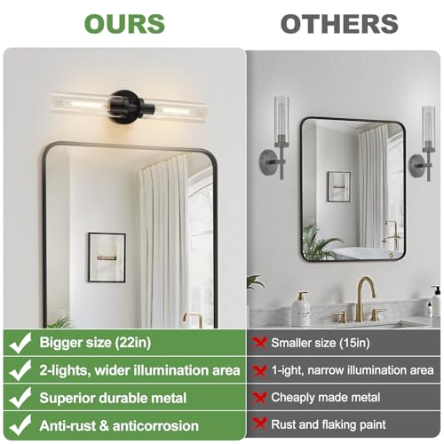 Matte black hardwired wall sconces with clear glass for decor