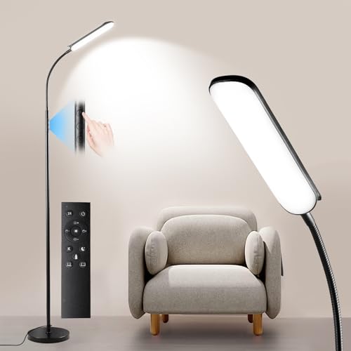 Dimmable standing floor lamp with remote control and 2700K-6500K color range