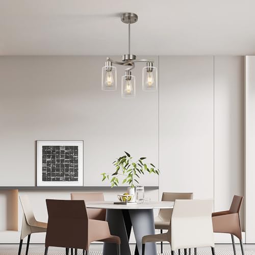 Brushed Nickel 3-Light Pendant with Glass Shade for Kitchen Decor