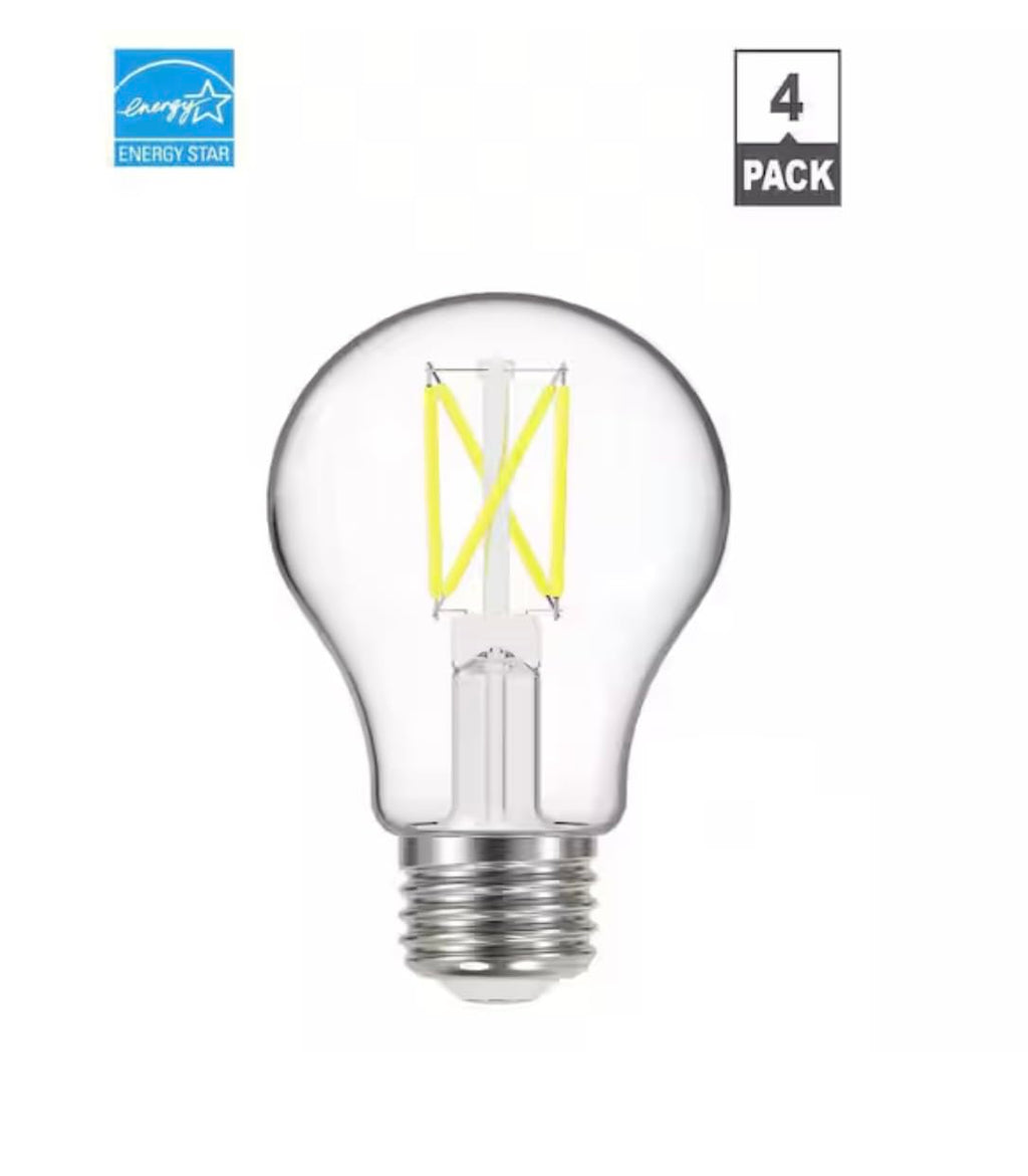 4-Pack LED Bulbs 60W Equivalent – A19 Soft White 2700K, Vintage Edison Style, Dimmable for Home & Decor