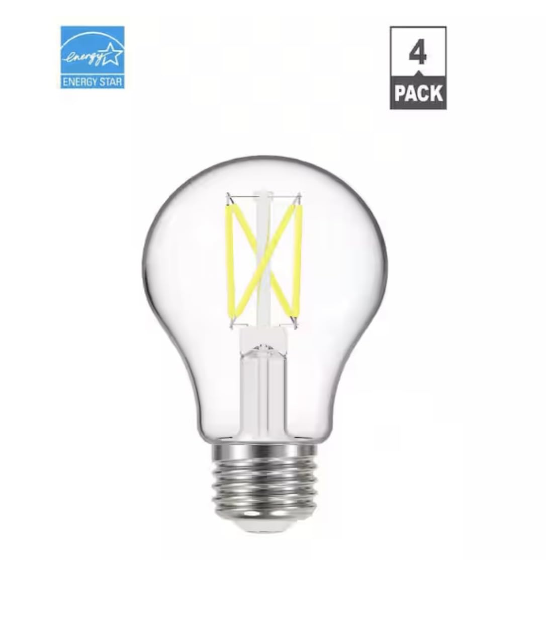 4-Pack LED Bulbs 60W Equivalent – A19 Soft White 2700K, Vintage Edison Style, Dimmable for Home & Decor