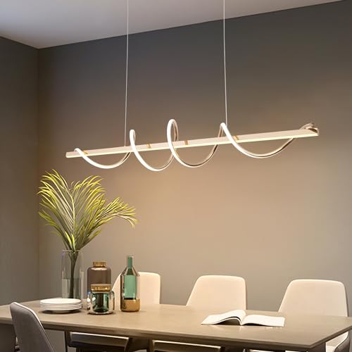 Gold Twist-Design LED Chandelier, Dimmable Pendant for Dining Decor