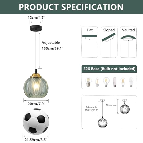 Nordic Green Ribbed Glass Pendant Light for Kitchen Island Decor