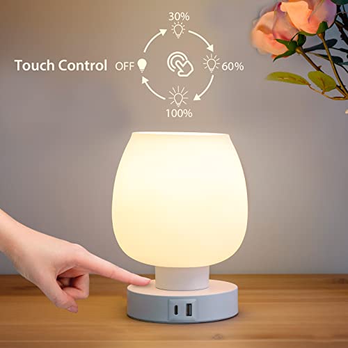 Touch control bedside table lamp set of 2 with USB-C charging port