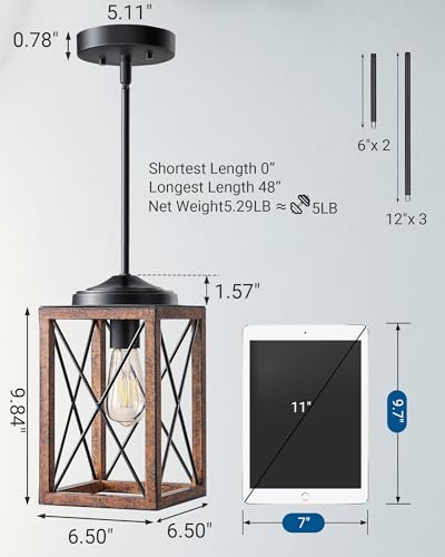 2-Pack Wood Grain Farmhouse Pendant Lights for Kitchen Decor