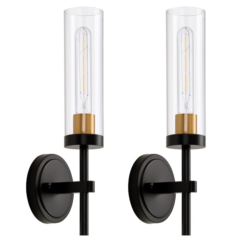 Black and gold hardwired wall sconce set of two for home decor