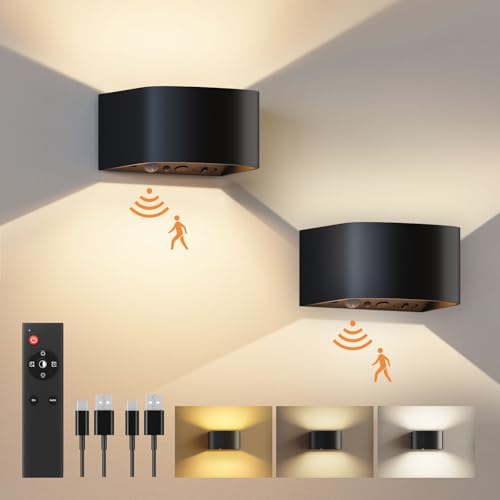 Motion-Sensor LED Wall Sconce for Home Decor, Rechargeable with Remote, 2-Pack