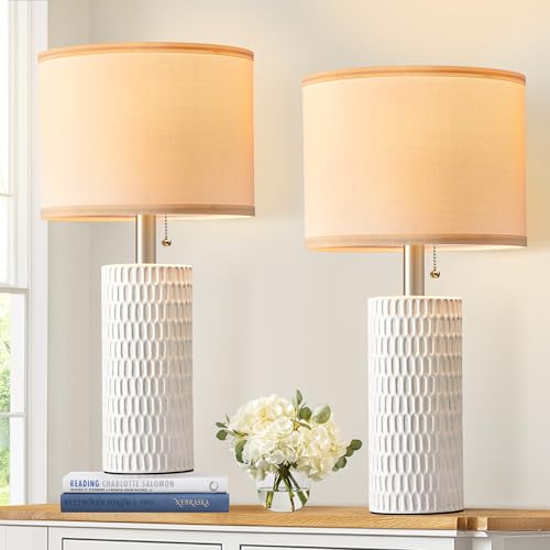 Set of 2 ceramic table lamps for bedroom nightstands, 20 inch
