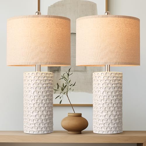23-inch ceramic farmhouse table lamp set of 2 for bedroom and living room decor