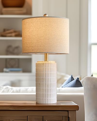 23-inch ceramic bedside table lamp for bedroom nightstands, white