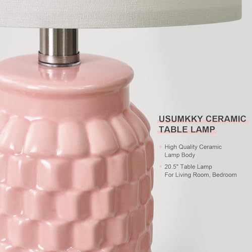 20.5-inch pink ceramic table lamp set, farmhouse bedside style