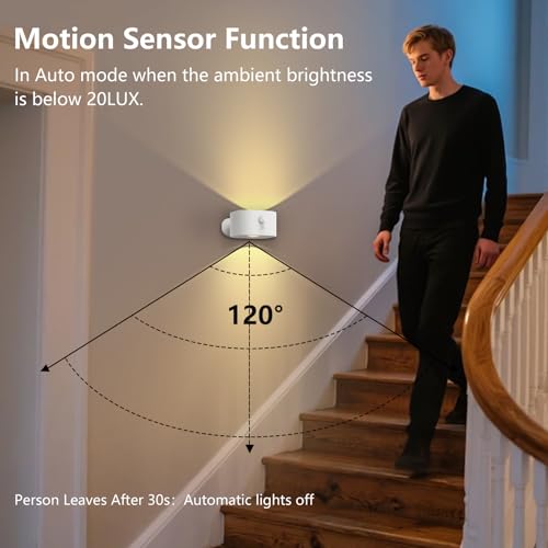 Motion sensor LED wall sconce, rechargeable cordless night light decor