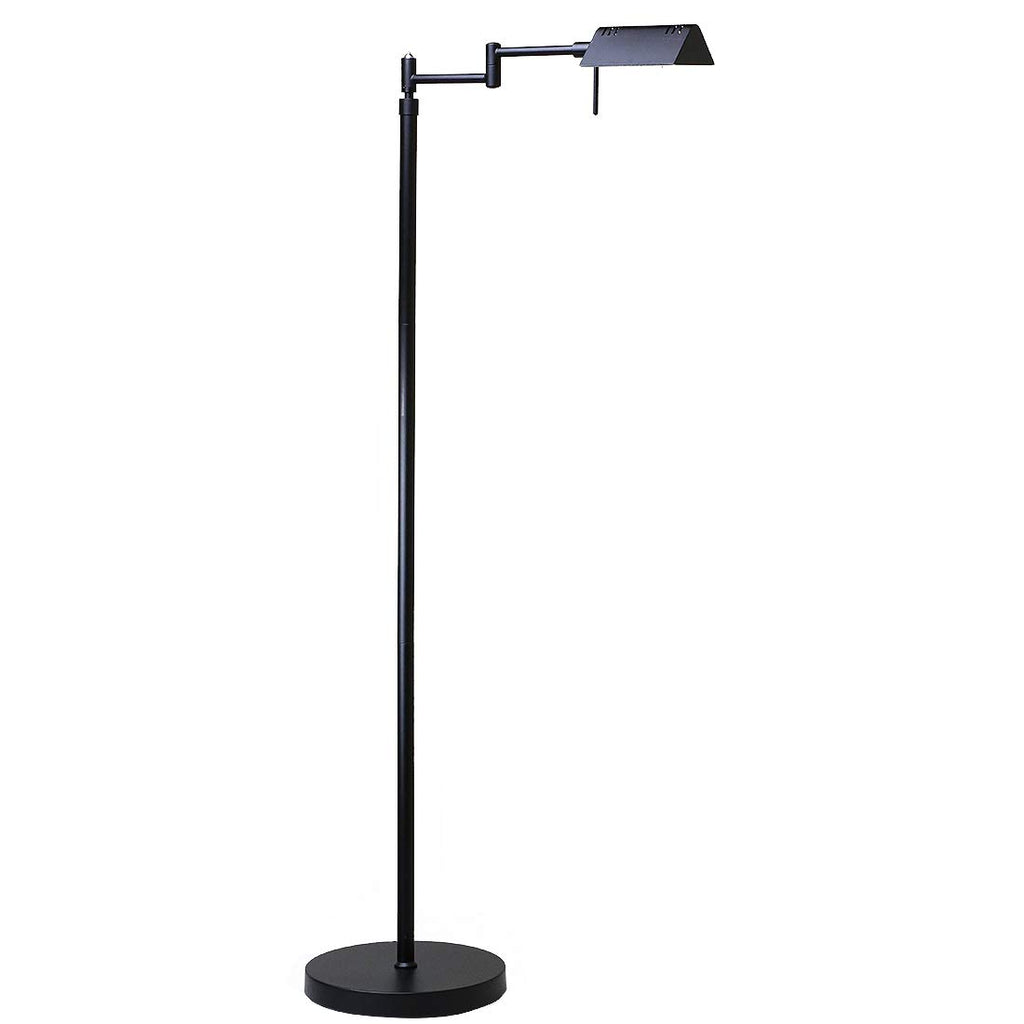Adjustable pharmacy-style floor lamp with 360-degree swing arm