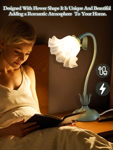 Vintage flower table lamp with 3 color modes, kawaii bedside light