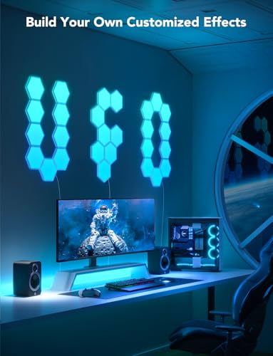 RGBIC hexagon smart LED wall panels for gaming room decor, 10-pack