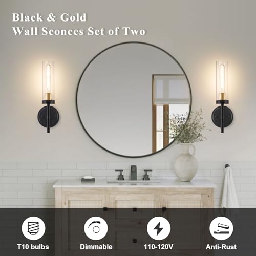 Black and gold hardwired wall sconce set of two for home decor