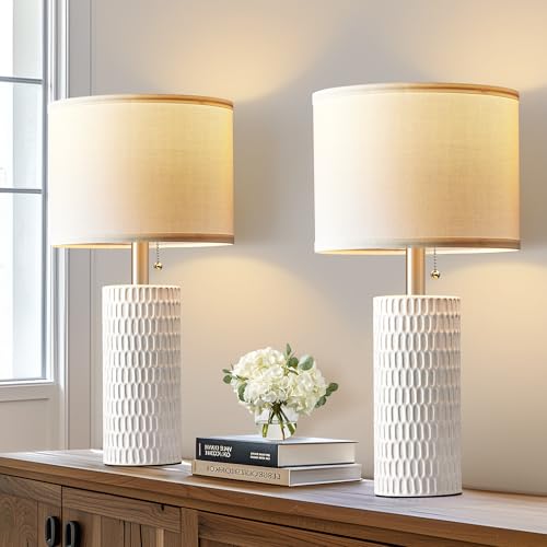Set of 2 ceramic table lamps for bedroom nightstands, 20 inch