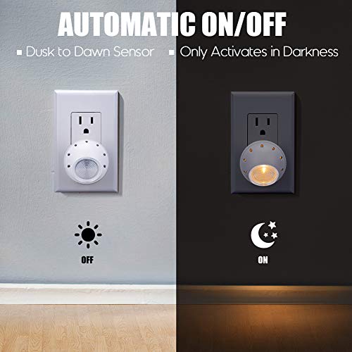 Plug-in LED night light with rotating dusk-to-dawn sensor, 6-pack