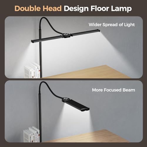 Dual-head gooseneck LED floor lamp with adjustable color temperature