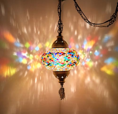 Handcrafted Mosaic Glass Plug-In Pendant Light for Mediterranean Decor