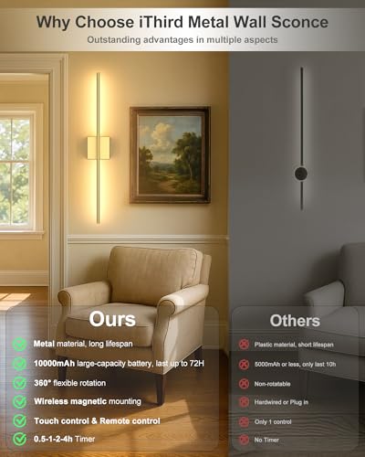 Gold rechargeable wall sconces, set of 2, home decor lighting