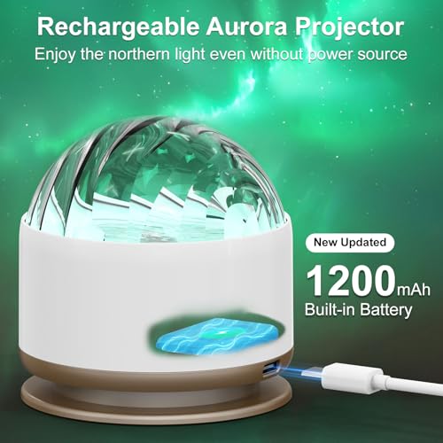 Battery-operated aurora night light projector with 16-color ocean wave effect