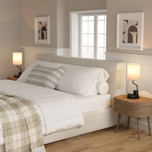 Bedside table lamp set with AC outlet and USB charging ports